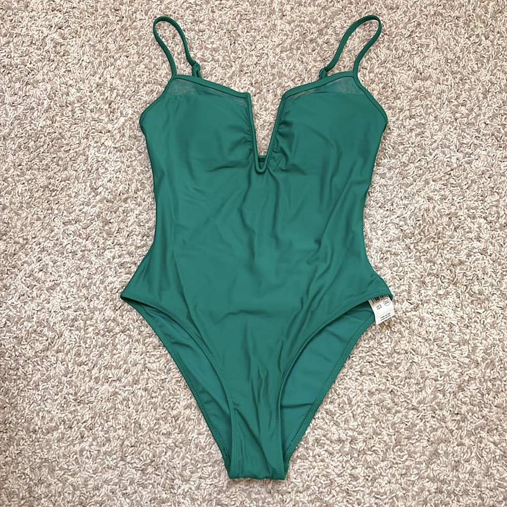 aerie Green V-Neck One-Piece Swimsuit